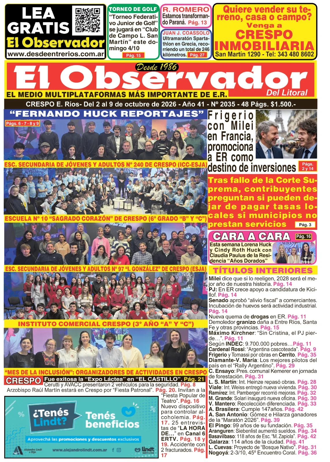 Tapa de El Observador del Litoral