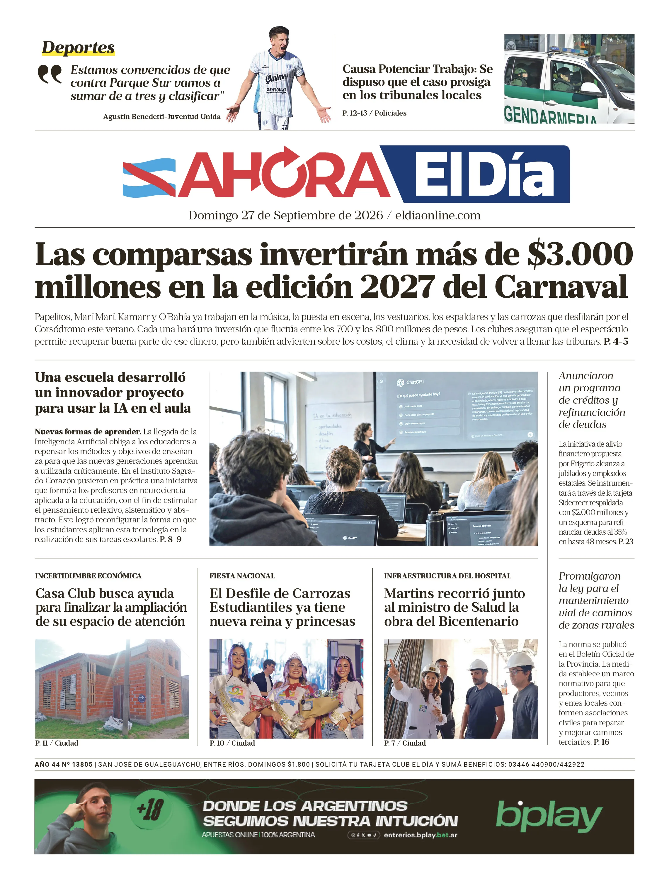 Tapa de El Diario de Gualeguaychú