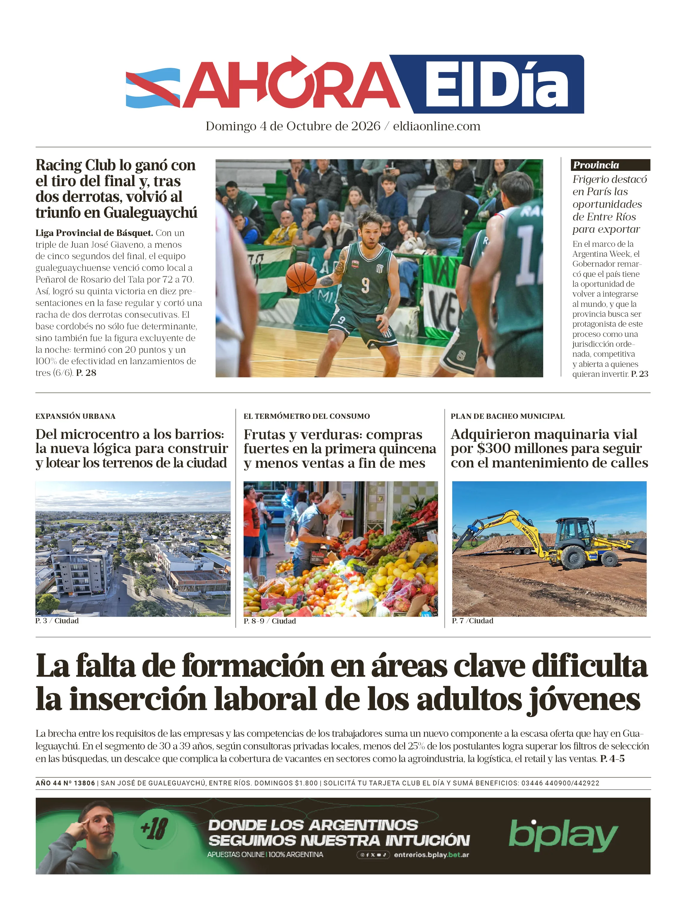 Tapa de El Diario de Gualeguaychú