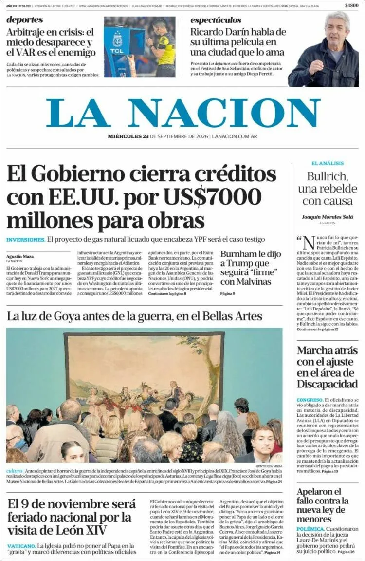 Tapa de La Nación
