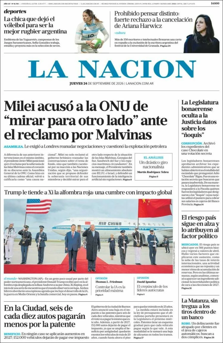Tapa de La Nación