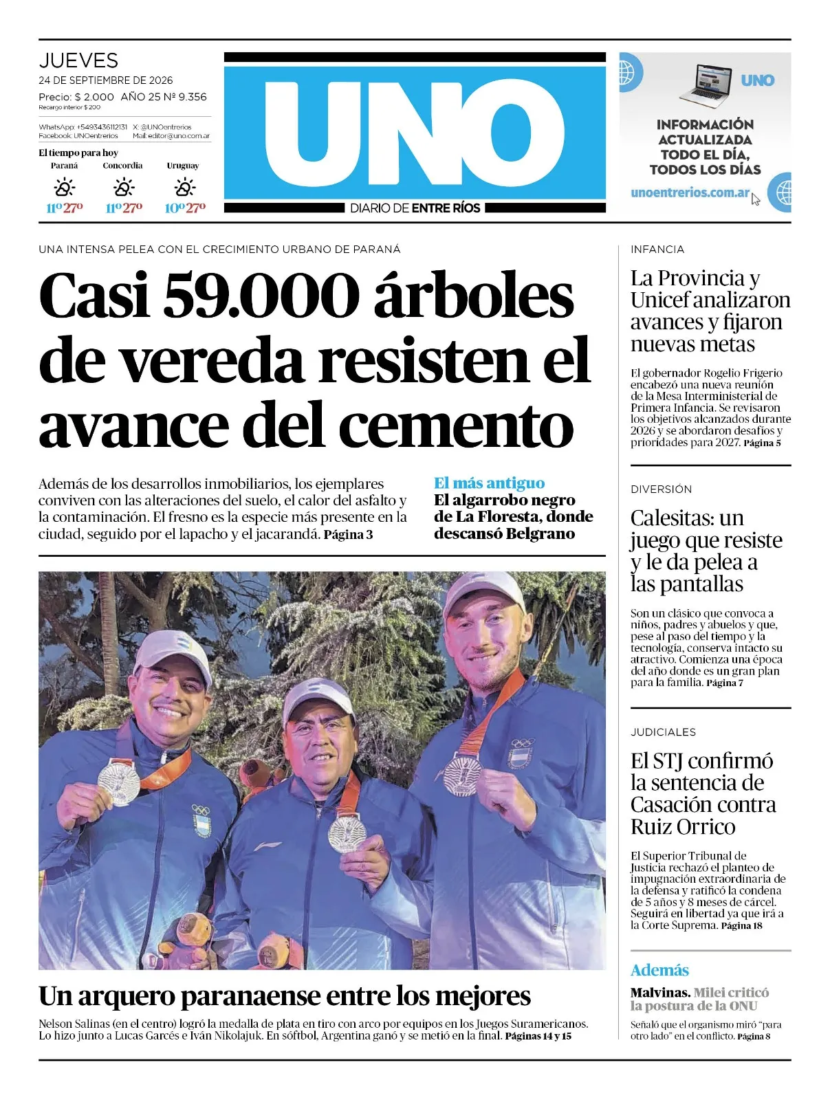 Tapa de Diario UNO Entre Ríos